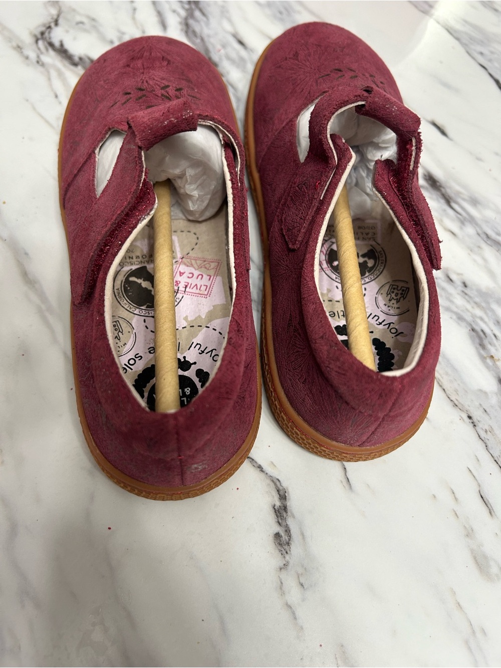 Livie & Luca Girls Burgundy Floral T-Strap Mary Janes - Picture 4 of 7